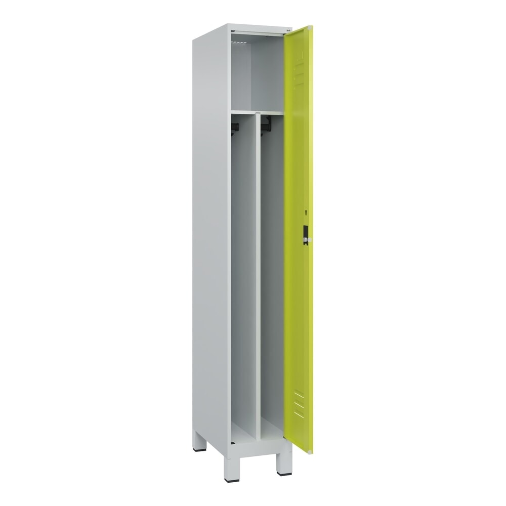 Produktabbildung: C+P Spind Classic PLUS, Füße, 1 Abteil, HxBxT 1.950 x 300 x 500 mm, lichtgrau, clowngrün, Zylinderschloss, mit Mitteltrennwand