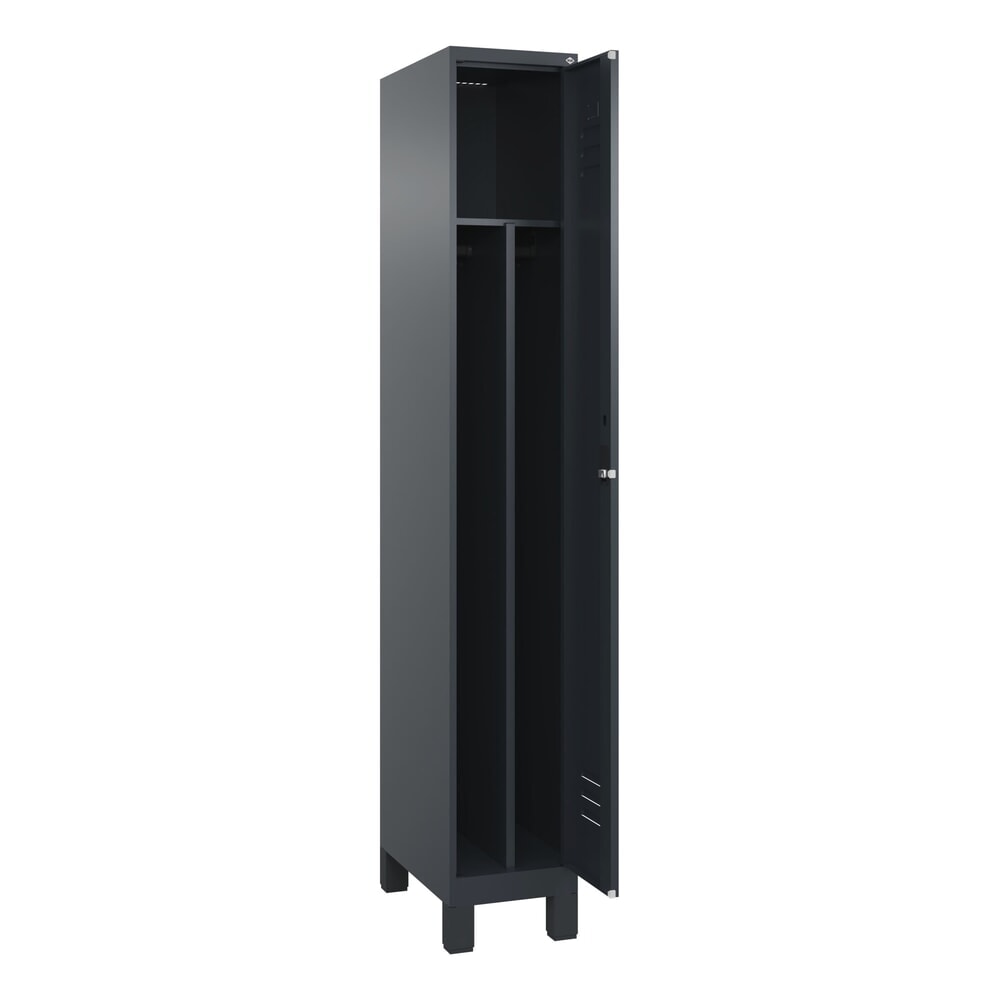 Produktabbildung: C+P Spind Classic PLUS, Füße, 1 Abteil, HxBxT 1.950 x 300 x 500 mm, anthrazitgrau, anthrazitgrau, Zylinderschloss, mit Mitteltrennwand