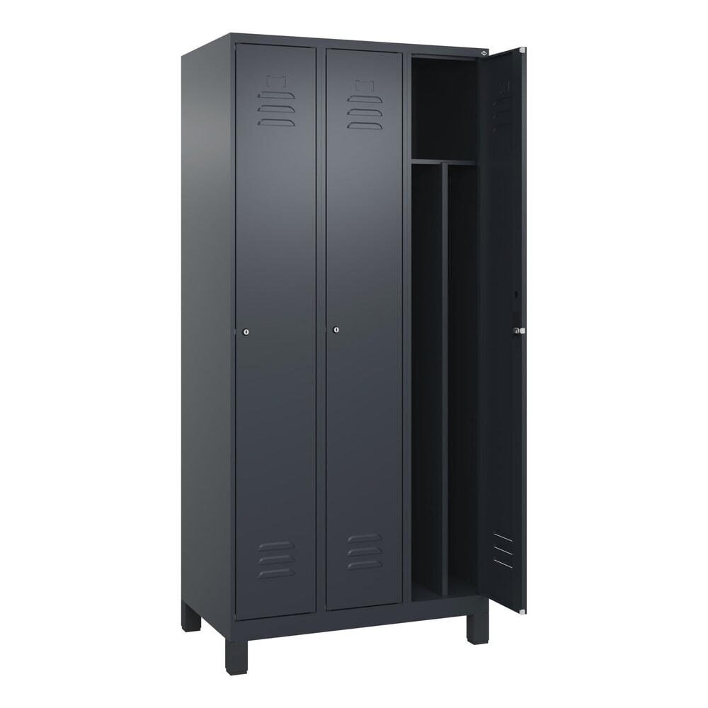 Produktabbildung: C+P Spind Classic PLUS, Füße, 3 Abteile, HxBxT 1.950 x 900 x 500 mm, anthrazitgrau, anthrazitgrau, Zylinderschloss, mit Mitteltrennwand