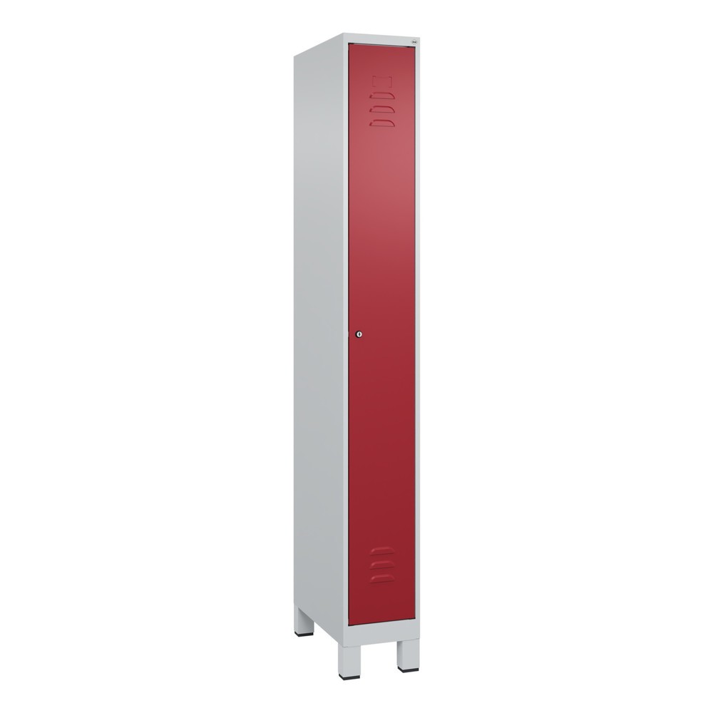 Produktabbildung: C+P Spind Classic PLUS, Füße, 1 Abteil, HxBxT 1.950 x 250 x 500 mm, lichtgrau, rubinrot, Zylinderschloss, ohne Mitteltrennwand