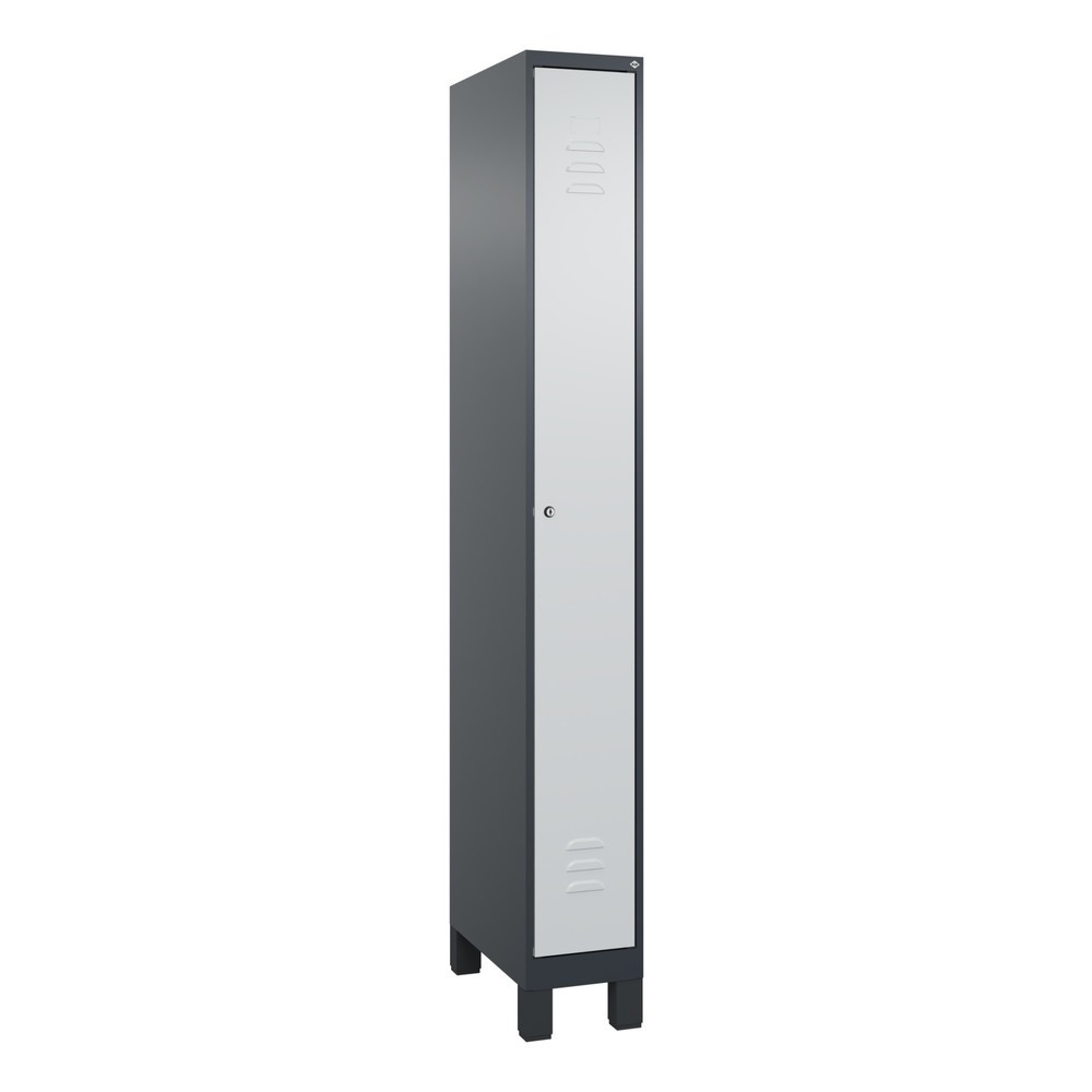 Produktabbildung: C+P Spind Classic PLUS, Füße, 1 Abteil, HxBxT 1.950 x 250 x 500 mm, anthrazitgrau, lichtgrau, Zylinderschloss, ohne Mitteltrennwand