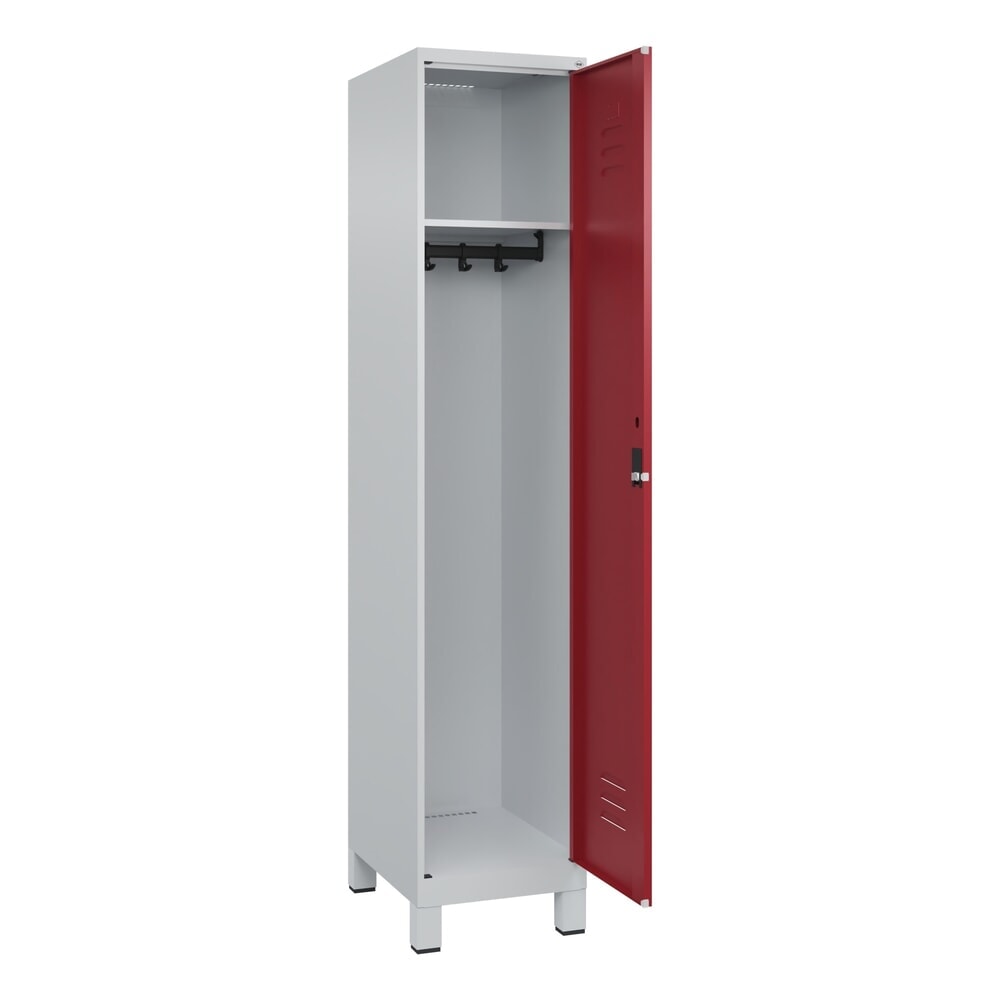 Produktabbildung: C+P Spind Classic PLUS, Füße, 1 Abteil, HxBxT 1.950 x 400 x 500 mm, lichtgrau, rubinrot, Zylinderschloss, ohne Mitteltrennwand