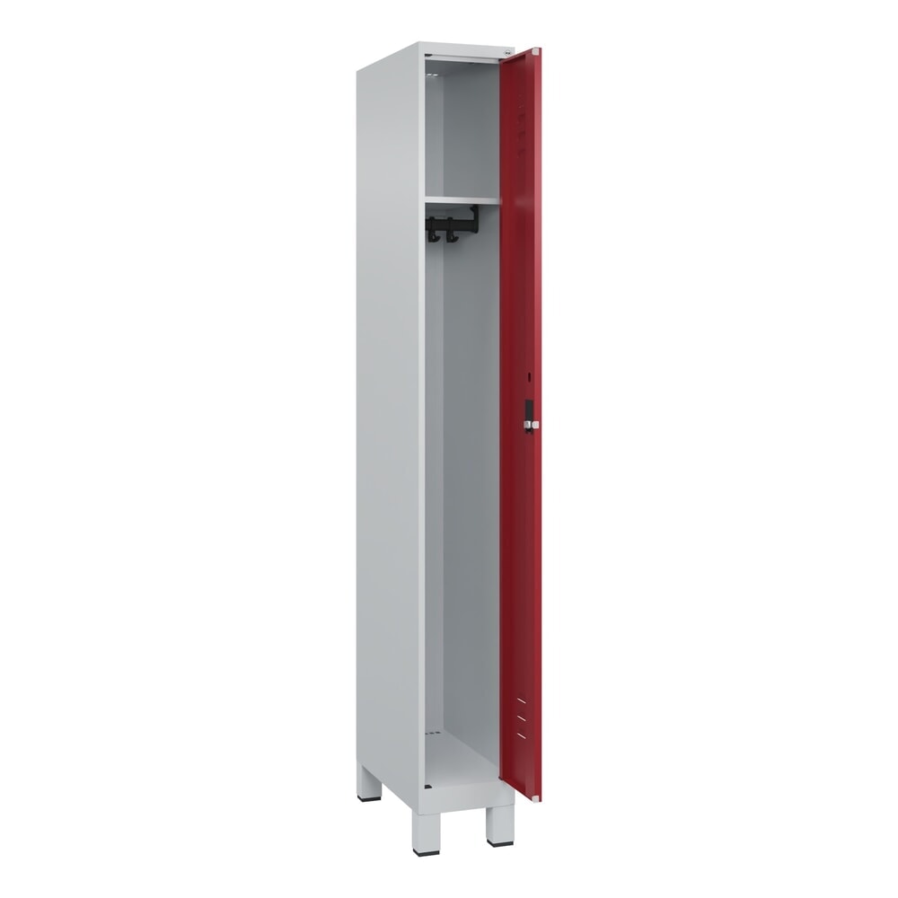 Produktabbildung: C+P Spind Classic PLUS, Füße, 1 Abteil, HxBxT 1.950 x 250 x 500 mm, lichtgrau, rubinrot, Zylinderschloss, ohne Mitteltrennwand