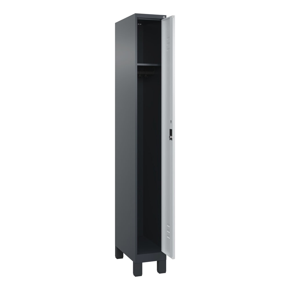 Produktabbildung: C+P Spind Classic PLUS, Füße, 1 Abteil, HxBxT 1.950 x 250 x 500 mm, anthrazitgrau, lichtgrau, Zylinderschloss, ohne Mitteltrennwand