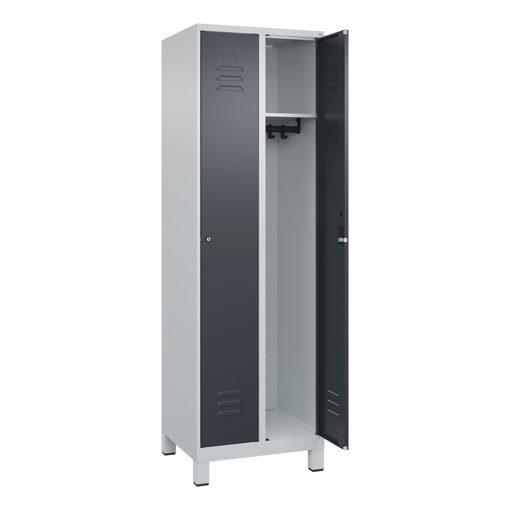 Produktabbildung: C+P Spind Classic PLUS, Füße, 2 Abteile, HxBxT 1.950 x 600 x 500 mm, lichtgrau, anthrazitgrau, Zylinderschloss, ohne Mitteltrennwand