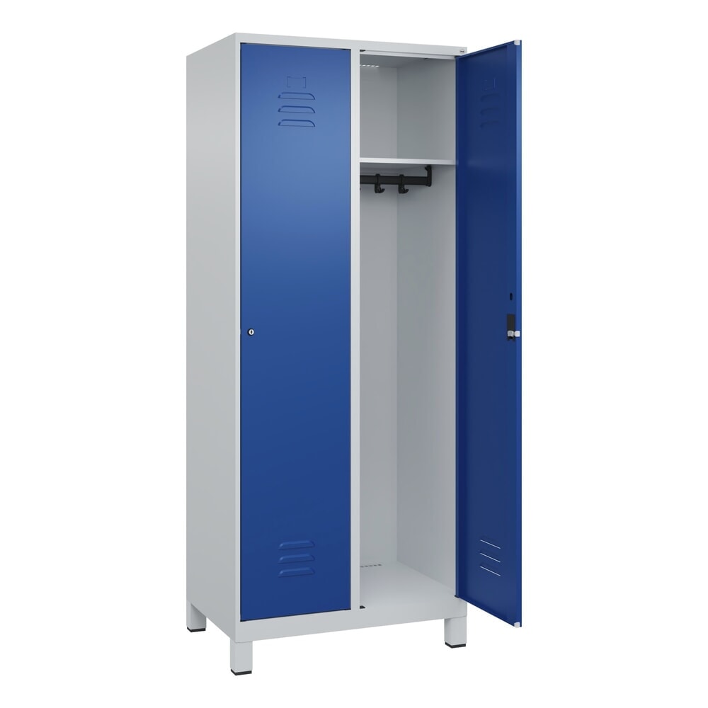 Produktabbildung: C+P Spind Classic PLUS, Füße, 2 Abteile, HxBxT 1.950 x 800 x 500 mm, lichtgrau, enzianblau, Zylinderschloss, ohne Mitteltrennwand