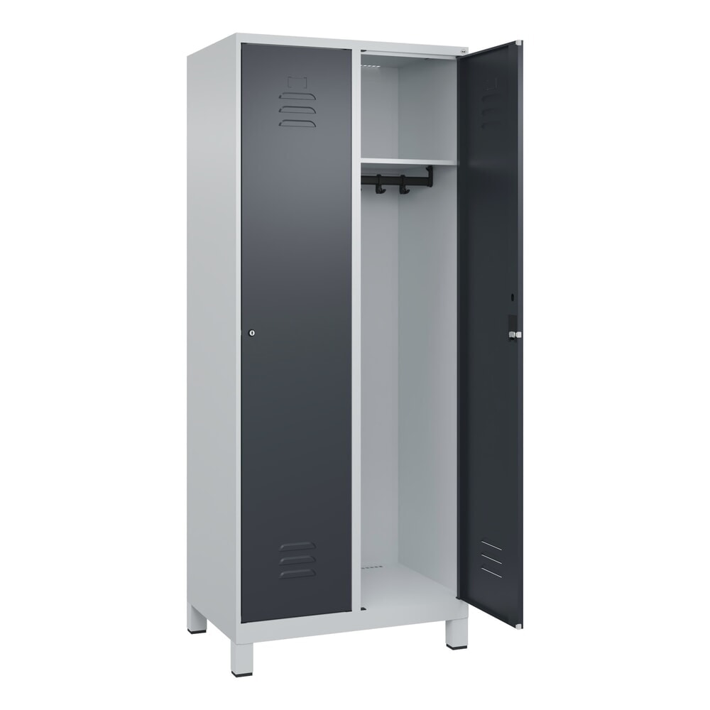 Produktabbildung: C+P Spind Classic PLUS, Füße, 2 Abteile, HxBxT 1.950 x 800 x 500 mm, lichtgrau, anthrazitgrau, Zylinderschloss, ohne Mitteltrennwand