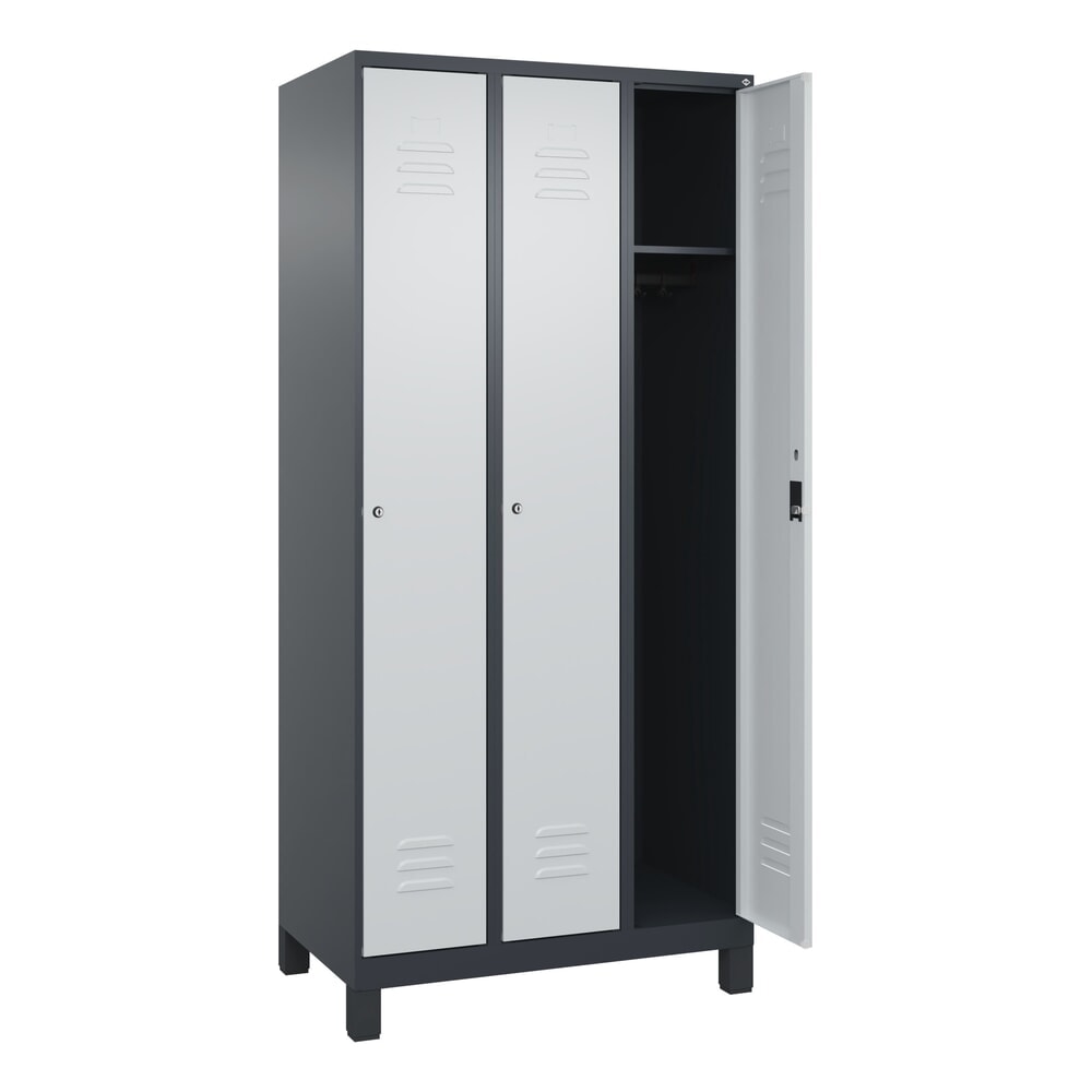 Produktabbildung: C+P Spind Classic PLUS, Füße, 3 Abteile, HxBxT 1.950 x 900 x 500 mm, anthrazitgrau, lichtgrau, Zylinderschloss, ohne Mitteltrennwand