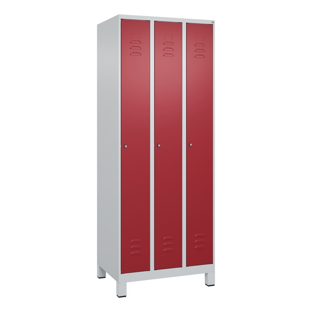 Produktabbildung Nr. 8: C+P Spind Classic PLUS, Füße, 3 Abteile, HxBxT 1.950 x 750 x 500 mm, lichtgrau, rubinrot, Zylinderschloss, ohne Mitteltrennwand