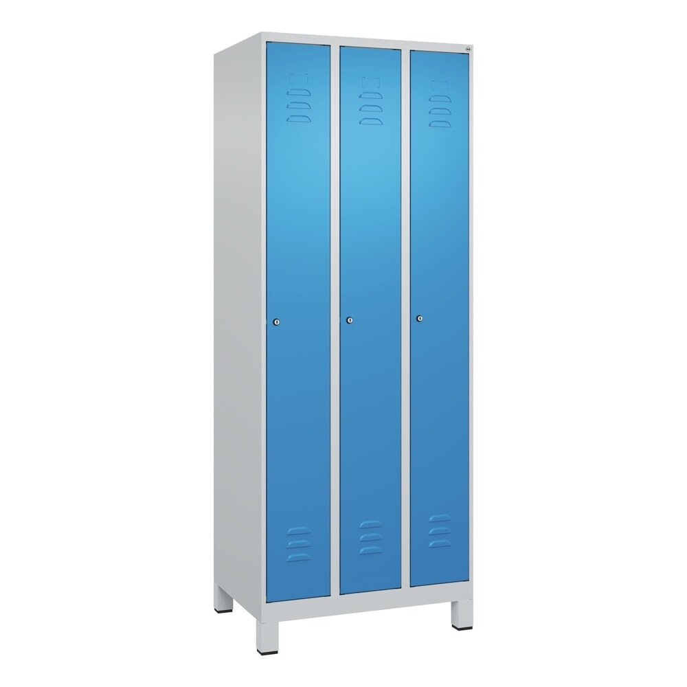 Produktabbildung Nr. 9: C+P Spind Classic PLUS, Füße, 3 Abteile, HxBxT 1.950 x 750 x 500 mm, lichtgrau, lichtblau, Zylinderschloss, ohne Mitteltrennwand