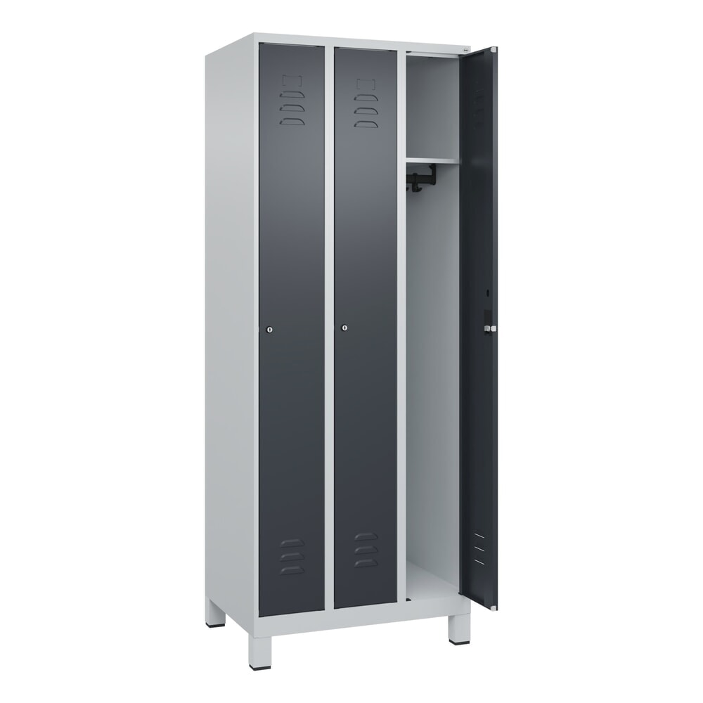 Produktabbildung: C+P Spind Classic PLUS, Füße, 3 Abteile, HxBxT 1.950 x 750 x 500 mm, lichtgrau, anthrazitgrau, Zylinderschloss, ohne Mitteltrennwand