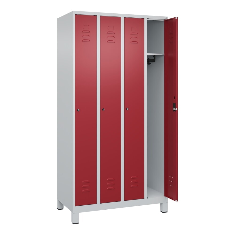 Produktabbildung: C+P Spind Classic PLUS, Füße, 4 Abteile, HxBxT 1.950 x 1.000 x 500 mm, lichtgrau, rubinrot, Zylinderschloss, ohne Mitteltrennwand
