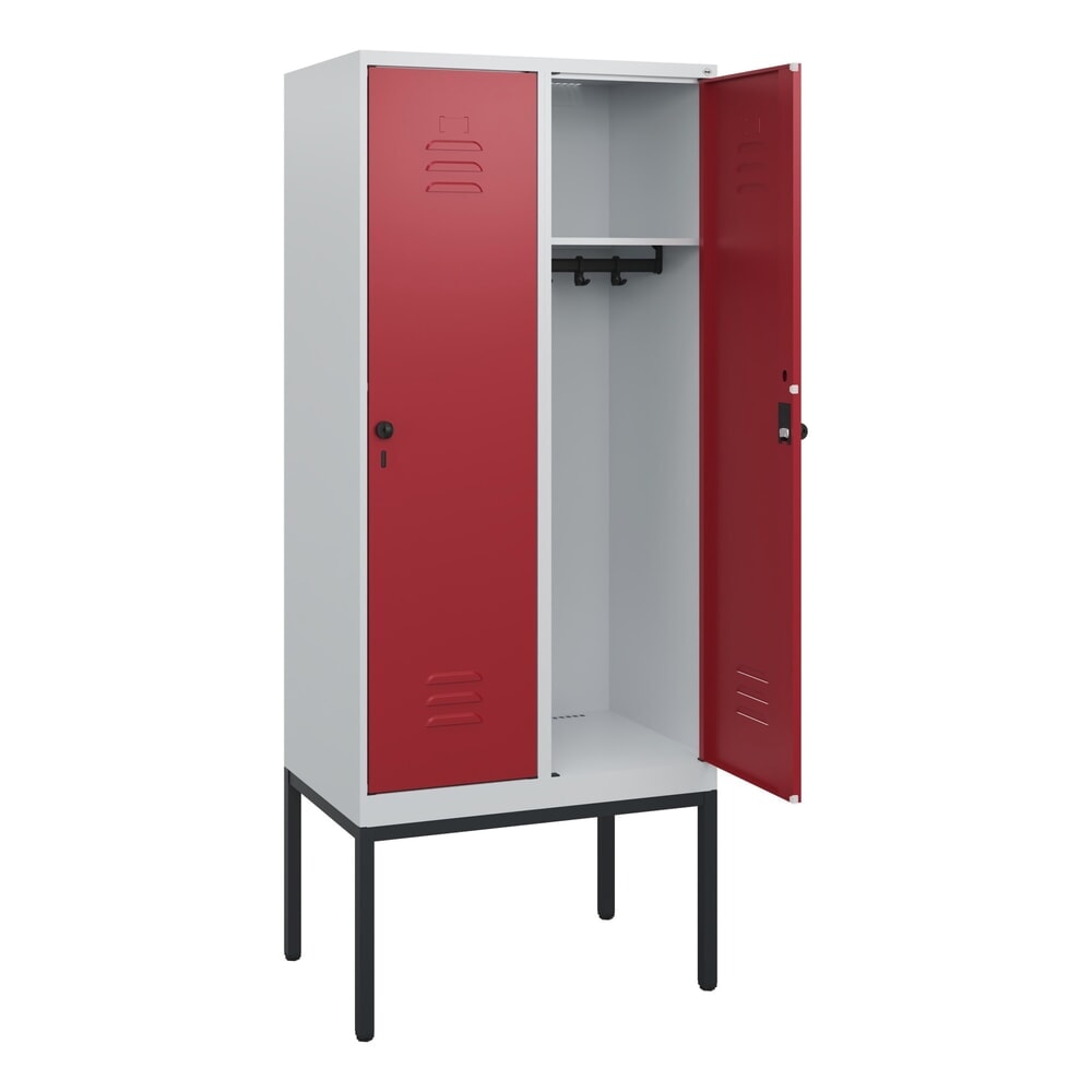 Produktabbildung: C+P Spind Classic PLUS, Gestell, 2 Abteile, HxBxT 1.950 x 800 x 500 mm, lichtgrau, rubinrot, für Vorhängeschloss, ohne Mitteltrennwand