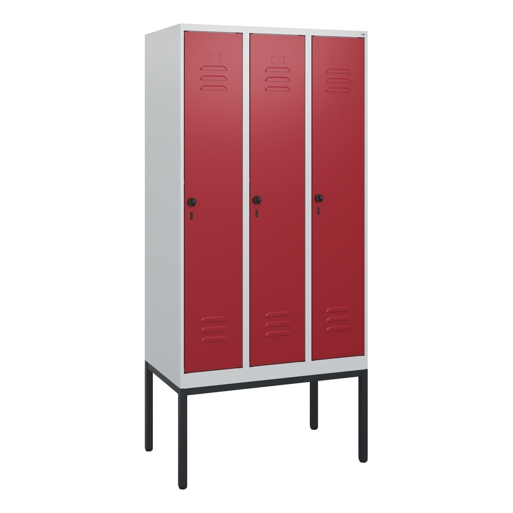 Produktabbildung Nr. 9: C+P Spind Classic PLUS, Gestell, 3 Abteile, HxBxT 1.950 x 900 x 500 mm, lichtgrau, rubinrot, für Vorhängeschloss, ohne Mitteltrennwand