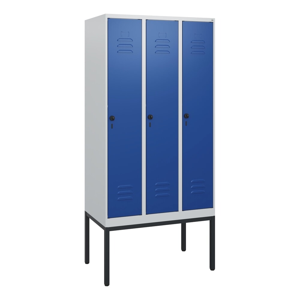 Produktabbildung Nr. 9: C+P Spind Classic PLUS, Gestell, 3 Abteile, HxBxT 1.950 x 900 x 500 mm, lichtgrau, enzianblau, für Vorhängeschloss, ohne Mitteltrennwand