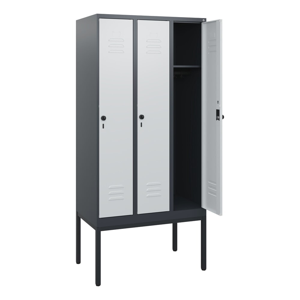 Produktabbildung: C+P Spind Classic PLUS, Gestell, 3 Abteile, HxBxT 1.950 x 900 x 500 mm, anthrazitgrau, lichtgrau, für Vorhängeschloss, ohne Mitteltrennwand