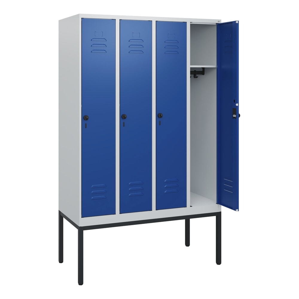 Produktabbildung Nr. 1: C+P Spind Classic PLUS, Gestell, 4 Abteile, HxBxT 1.950 x 1.200 x 500 mm, lichtgrau, enzianblau, für Vorhängeschloss, ohne Mitteltrennwand