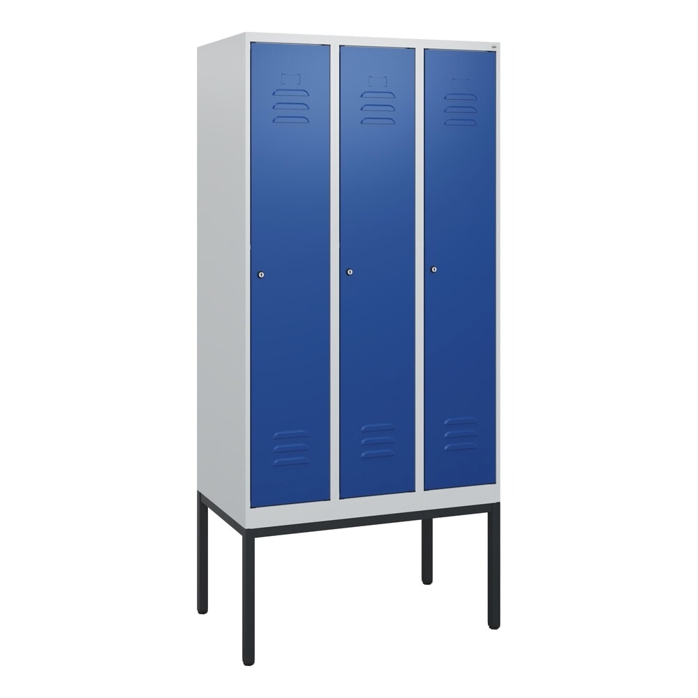 Produktabbildung Nr. 9: C+P Spind Classic PLUS, Gestell, 3 Abteile, HxBxT 1.950 x 900 x 500 mm, lichtgrau, enzianblau, Zylinderschloss, ohne Mitteltrennwand