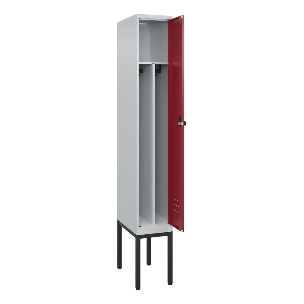 Produktabbildung: C+P Spind Classic PLUS, Gestell, 1 Abteil, HxBxT 2.120 x 300 x 500 mm, lichtgrau, rubinrot, für Vorhängeschloss, mit Mitteltrennwand