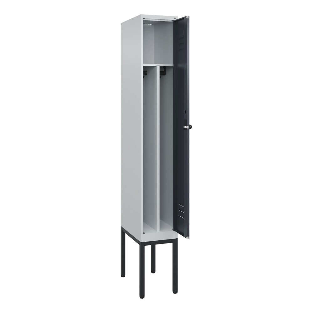 Produktabbildung: C+P Spind Classic PLUS, Gestell, 1 Abteil, HxBxT 2.120 x 300 x 500 mm, lichtgrau, anthrazitgrau, für Vorhängeschloss, mit Mitteltrennwand