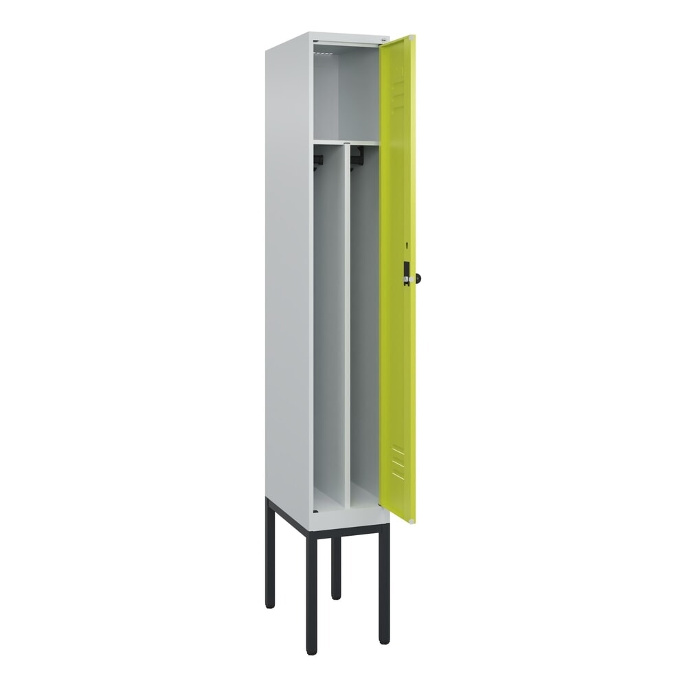 Produktabbildung: C+P Spind Classic PLUS, Gestell, 1 Abteil, HxBxT 2.120 x 300 x 500 mm, lichtgrau, clowngrün, für Vorhängeschloss, mit Mitteltrennwand