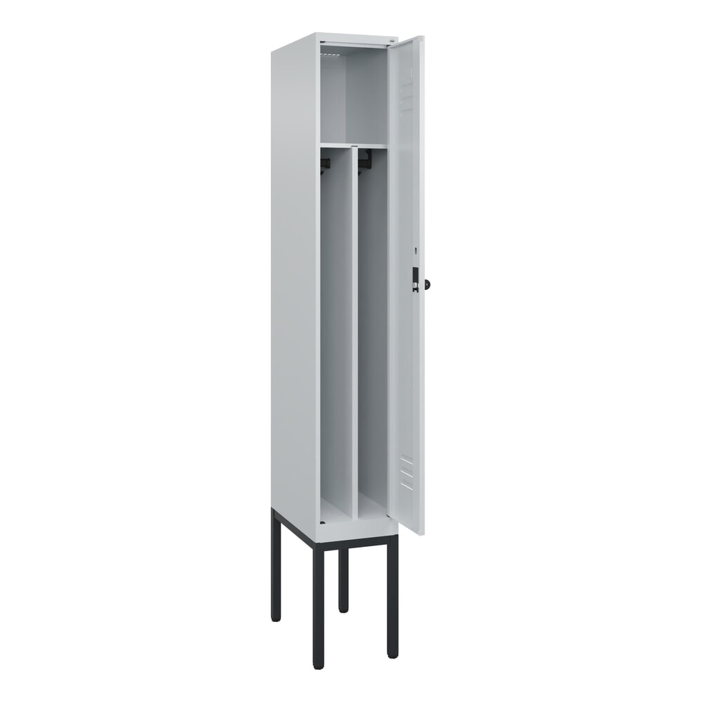 Produktabbildung: C+P Spind Classic PLUS, Gestell, 1 Abteil, HxBxT 2.120 x 300 x 500 mm, lichtgrau, lichtgrau, für Vorhängeschloss, mit Mitteltrennwand