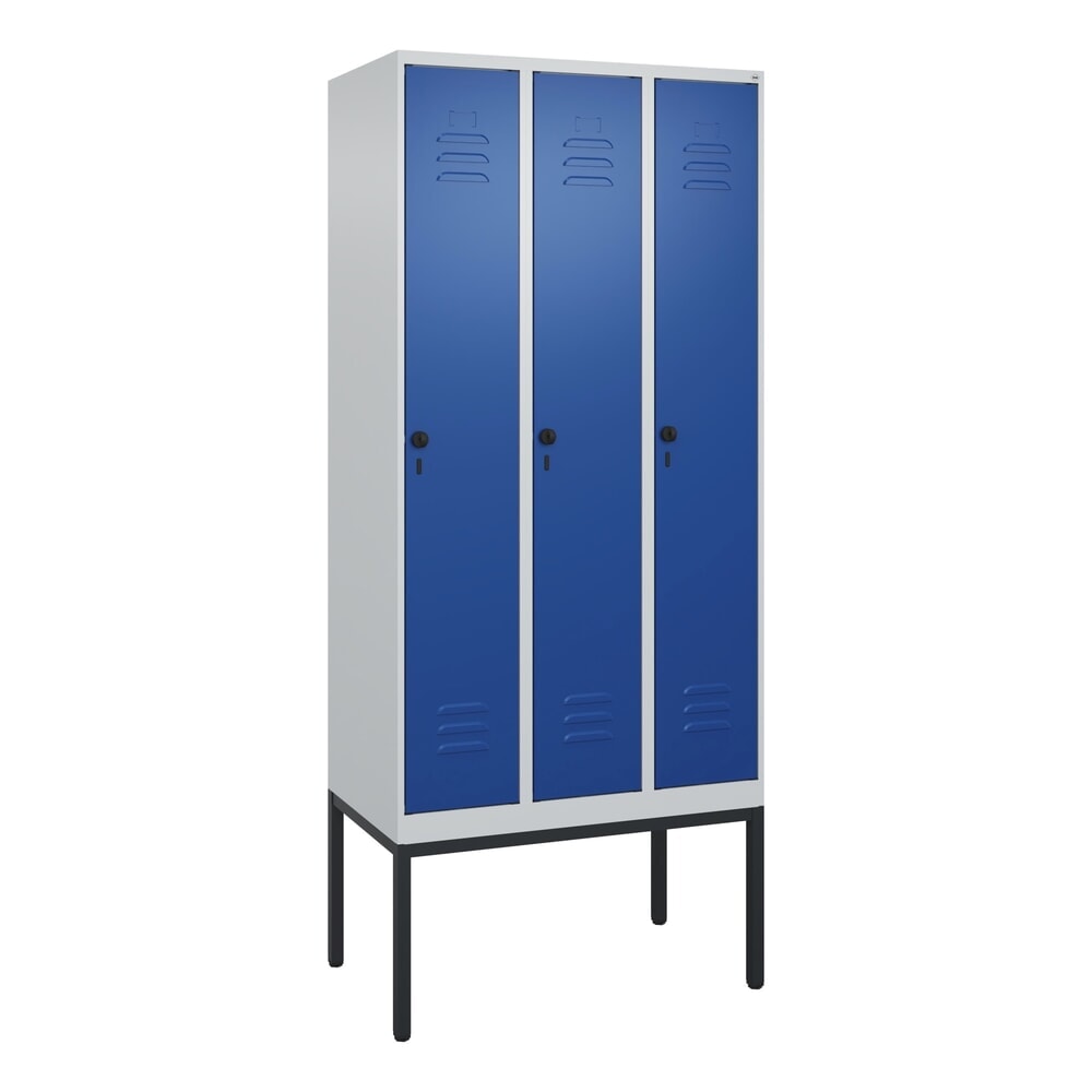 Produktabbildung Nr. 8: C+P Spind Classic PLUS, Gestell, 3 Abteile, HxBxT 2.120 x 900 x 500 mm, lichtgrau, enzianblau, für Vorhängeschloss, mit Mitteltrennwand