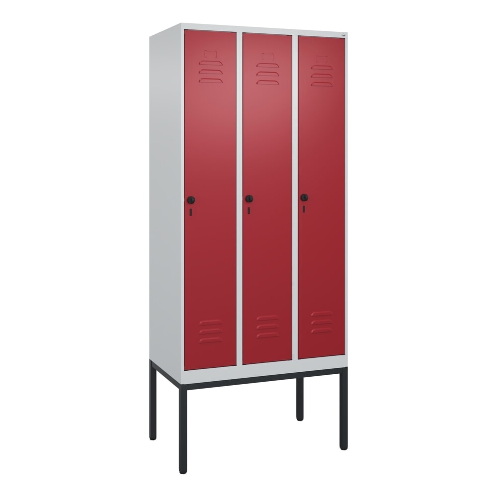 Produktabbildung Nr. 9: C+P Spind Classic PLUS, Gestell, 3 Abteile, HxBxT 2.120 x 900 x 500 mm, lichtgrau, rubinrot, für Vorhängeschloss, mit Mitteltrennwand