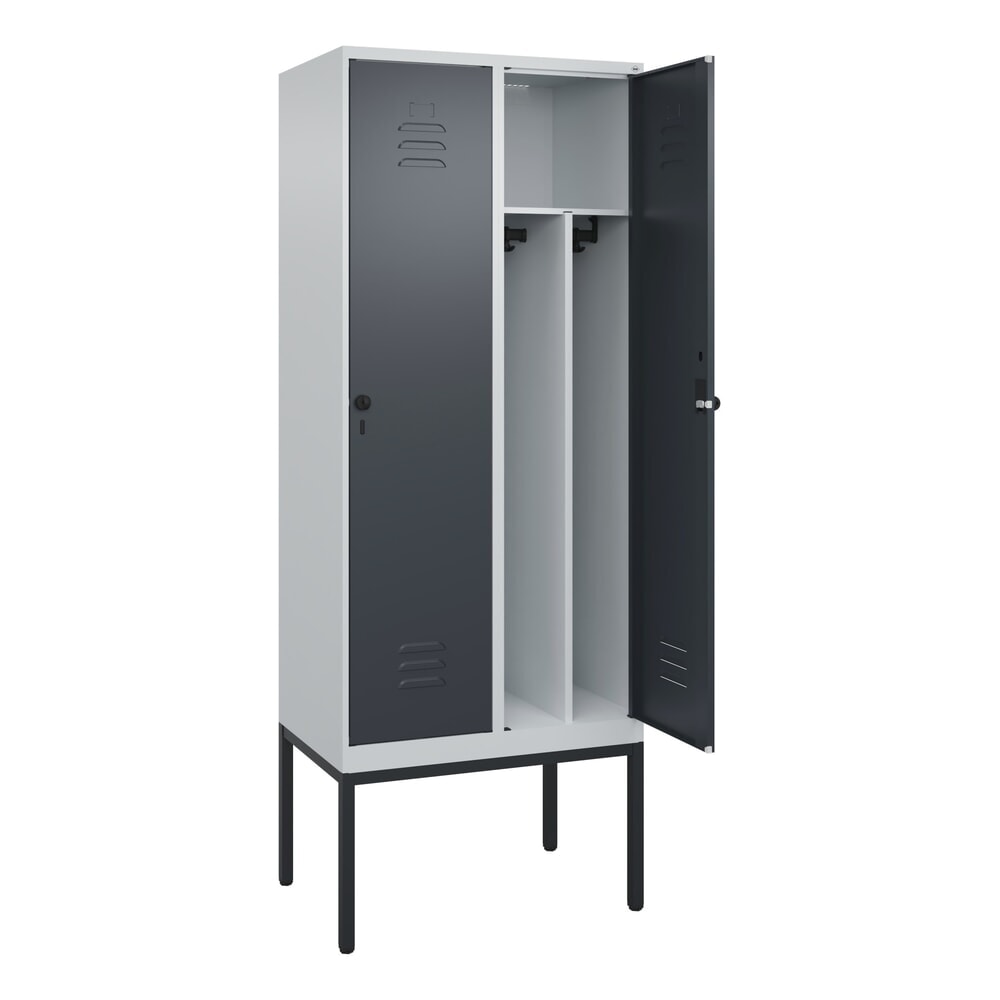 Produktabbildung: C+P Spind Classic PLUS, Gestell, 2 Abteile, HxBxT 2.120 x 800 x 500 mm, lichtgrau, anthrazitgrau, für Vorhängeschloss, mit Mitteltrennwand