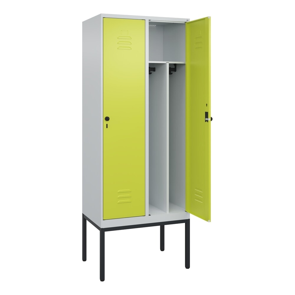 Produktabbildung: C+P Spind Classic PLUS, Gestell, 2 Abteile, HxBxT 2.120 x 800 x 500 mm, lichtgrau, clowngrün, für Vorhängeschloss, mit Mitteltrennwand