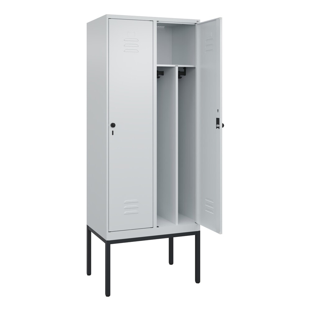 Produktabbildung: C+P Spind Classic PLUS, Gestell, 2 Abteile, HxBxT 2.120 x 800 x 500 mm, lichtgrau, lichtgrau, für Vorhängeschloss, mit Mitteltrennwand