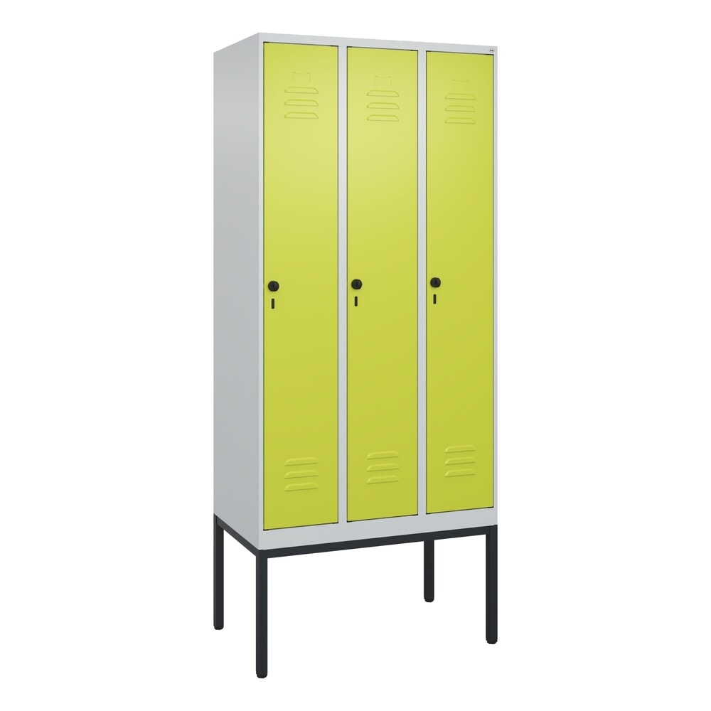 Produktabbildung Nr. 9: C+P Spind Classic PLUS, Gestell, 3 Abteile, HxBxT 2.120 x 900 x 500 mm, lichtgrau, clowngrün, für Vorhängeschloss, mit Mitteltrennwand