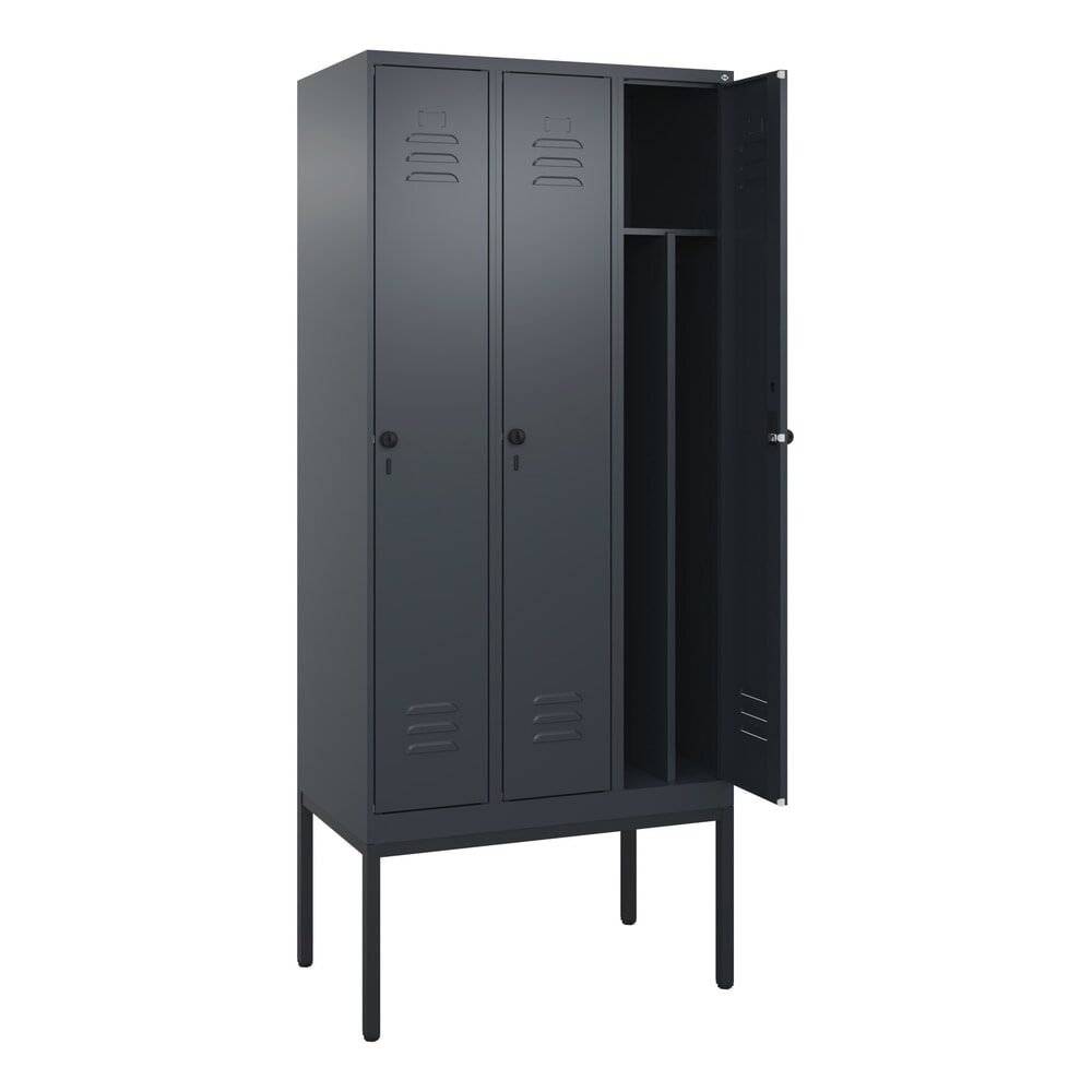 Produktabbildung: C+P Spind Classic PLUS, Gestell, 3 Abteile, HxBxT 2.120 x 900 x 500 mm, anthrazitgrau, anthrazitgrau, für Vorhängeschloss, mit Mitteltrennwand