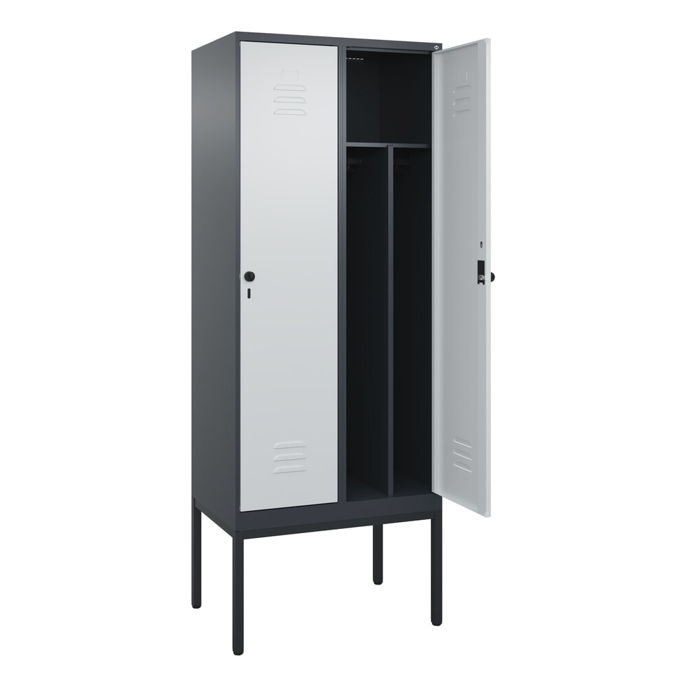 Produktabbildung: C+P Spind Classic PLUS, Gestell, 2 Abteile, HxBxT 2.120 x 800 x 500 mm, anthrazitgrau, lichtgrau, für Vorhängeschloss, mit Mitteltrennwand