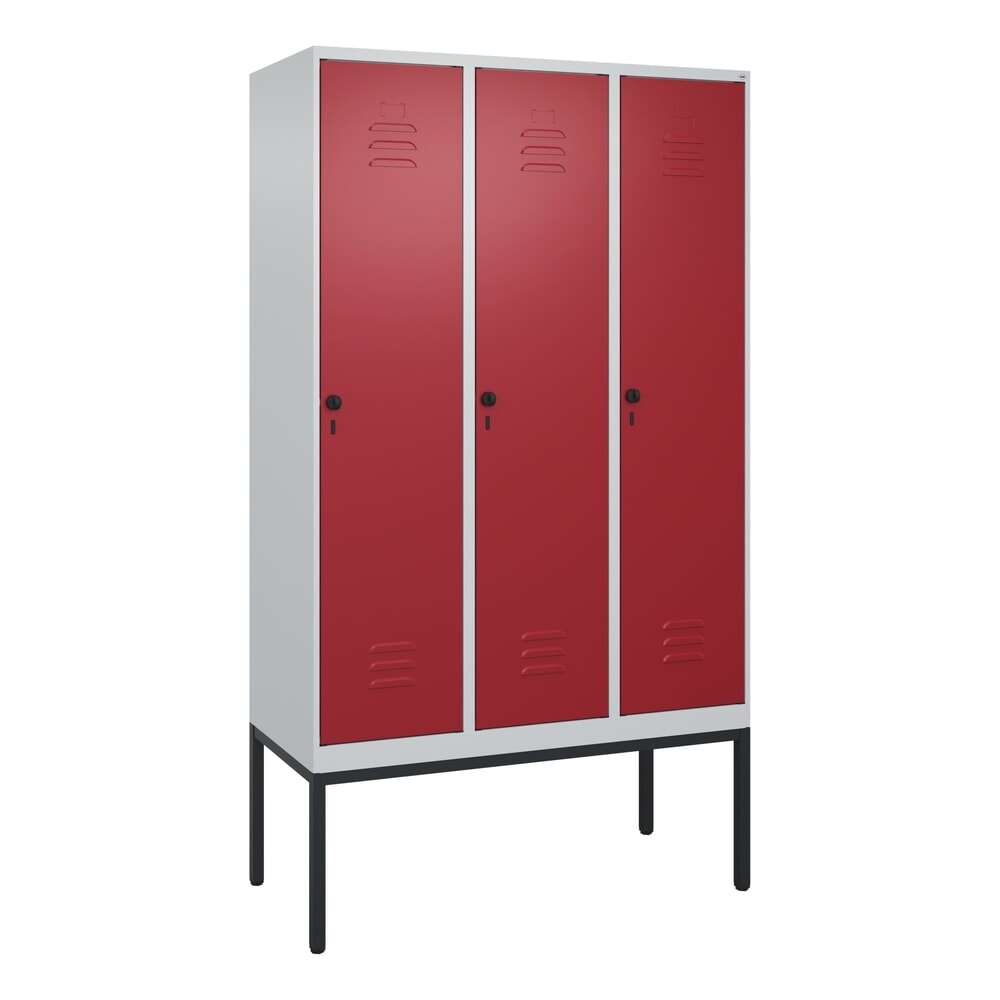 Produktabbildung Nr. 8: C+P Spind Classic PLUS, Gestell, 3 Abteile, HxBxT 2.120 x 1.200 x 500 mm, lichtgrau, rubinrot, für Vorhängeschloss, mit Mitteltrennwand