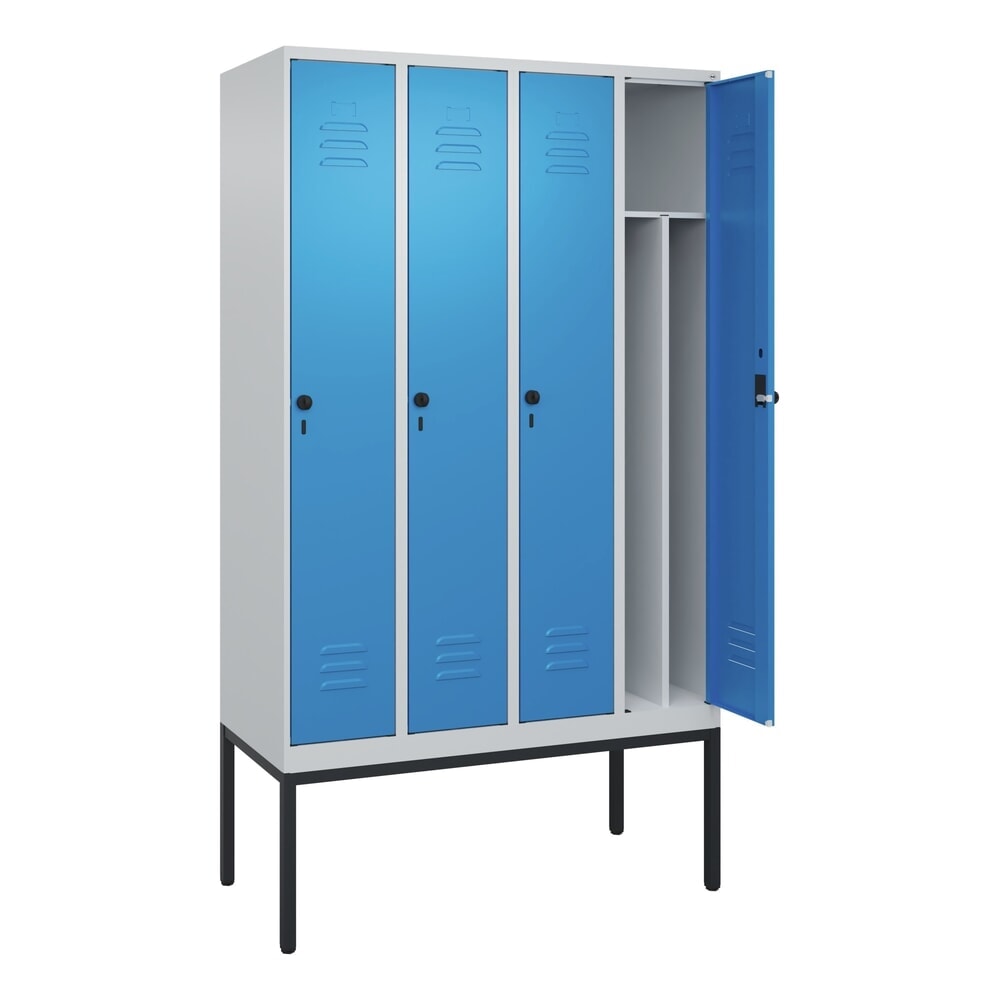 Produktabbildung Nr. 1: C+P Spind Classic PLUS, Gestell, 4 Abteile, HxBxT 2.120 x 1.200 x 500 mm, lichtgrau, lichtblau, für Vorhängeschloss, mit Mitteltrennwand