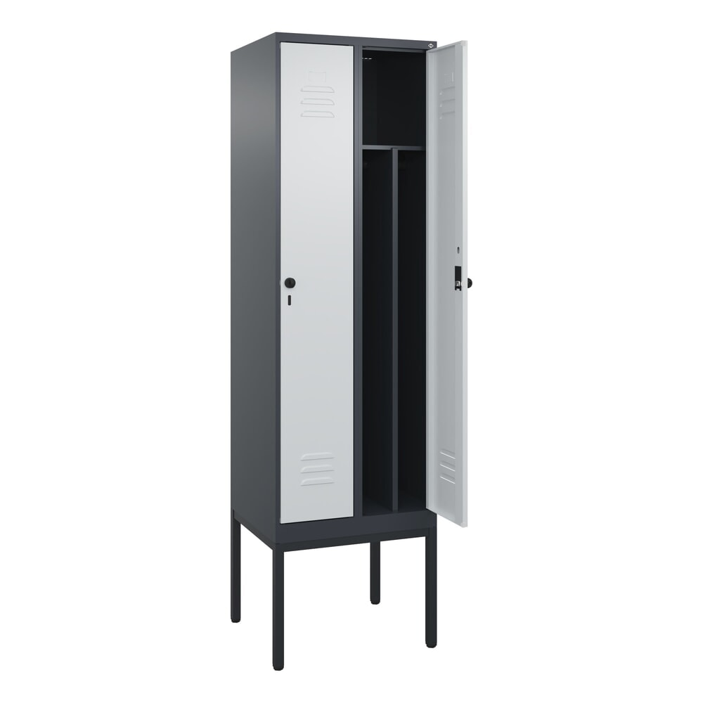 Produktabbildung: C+P Spind Classic PLUS, Gestell, 2 Abteile, HxBxT 2.120 x 600 x 500 mm, anthrazitgrau, lichtgrau, für Vorhängeschloss, mit Mitteltrennwand