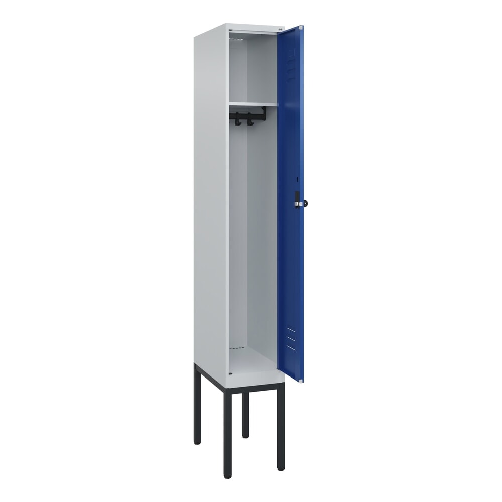Produktabbildung: C+P Spind Classic PLUS, Gestell, 1 Abteil, HxBxT 2.120 x 300 x 500 mm, lichtgrau, enzianblau, für Vorhängeschloss, ohne Mitteltrennwand