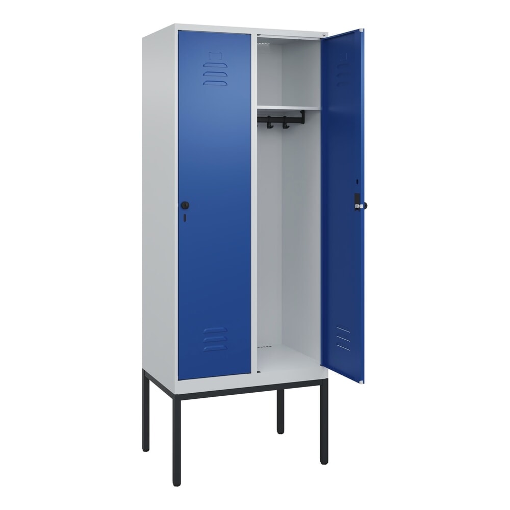 Produktabbildung: C+P Spind Classic PLUS, Gestell, 2 Abteile, HxBxT 2.120 x 800 x 500 mm, lichtgrau, enzianblau, für Vorhängeschloss, ohne Mitteltrennwand