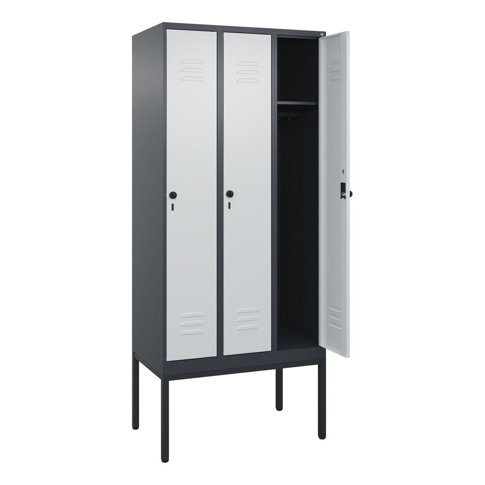 Produktabbildung: C+P Spind Classic PLUS, Gestell, 3 Abteile, HxBxT 2.120 x 900 x 500 mm, anthrazitgrau, lichtgrau, für Vorhängeschloss, ohne Mitteltrennwand