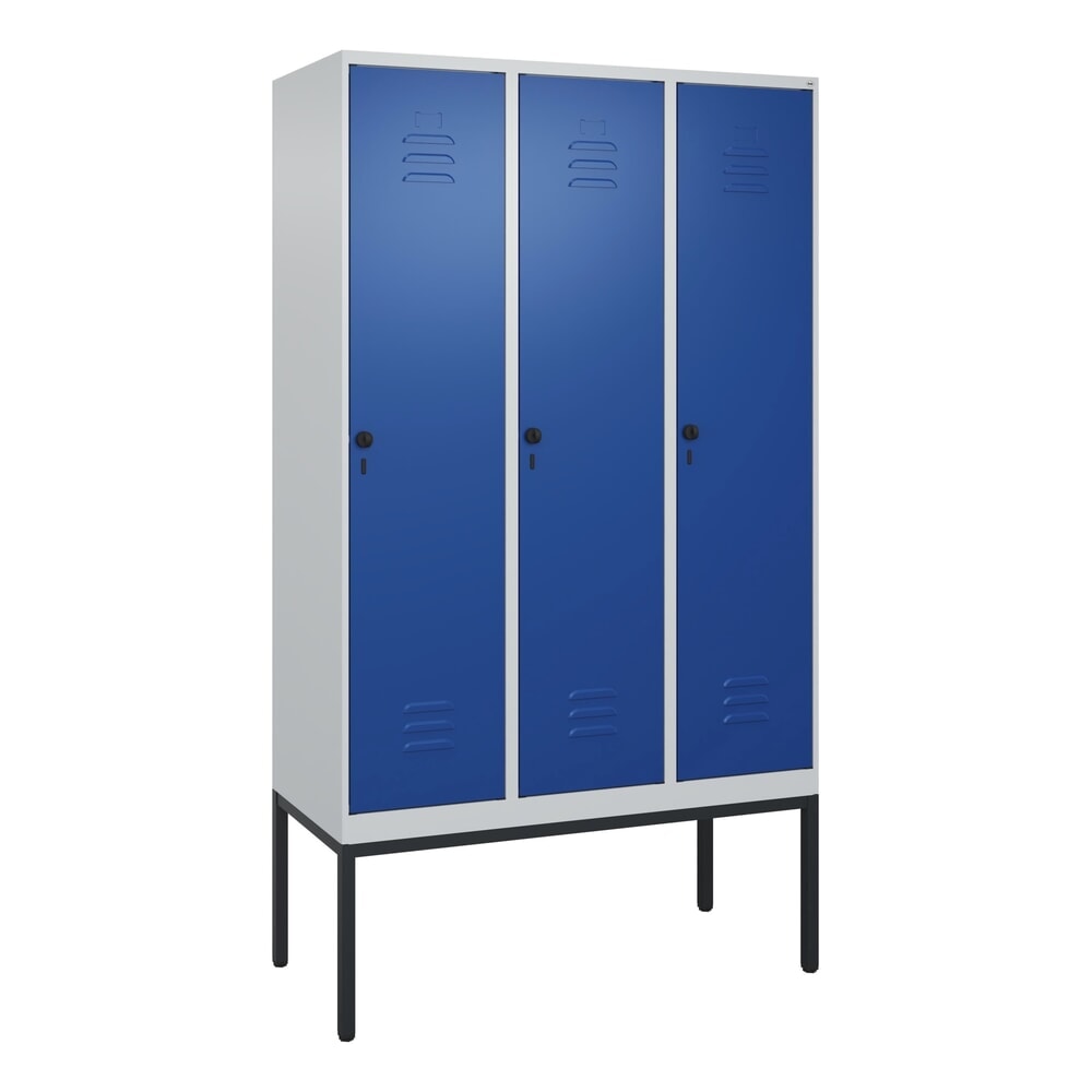 Produktabbildung Nr. 9: C+P Spind Classic PLUS, Gestell, 3 Abteile, HxBxT 2.120 x 1.200 x 500 mm, lichtgrau, enzianblau, für Vorhängeschloss, ohne Mitteltrennwand