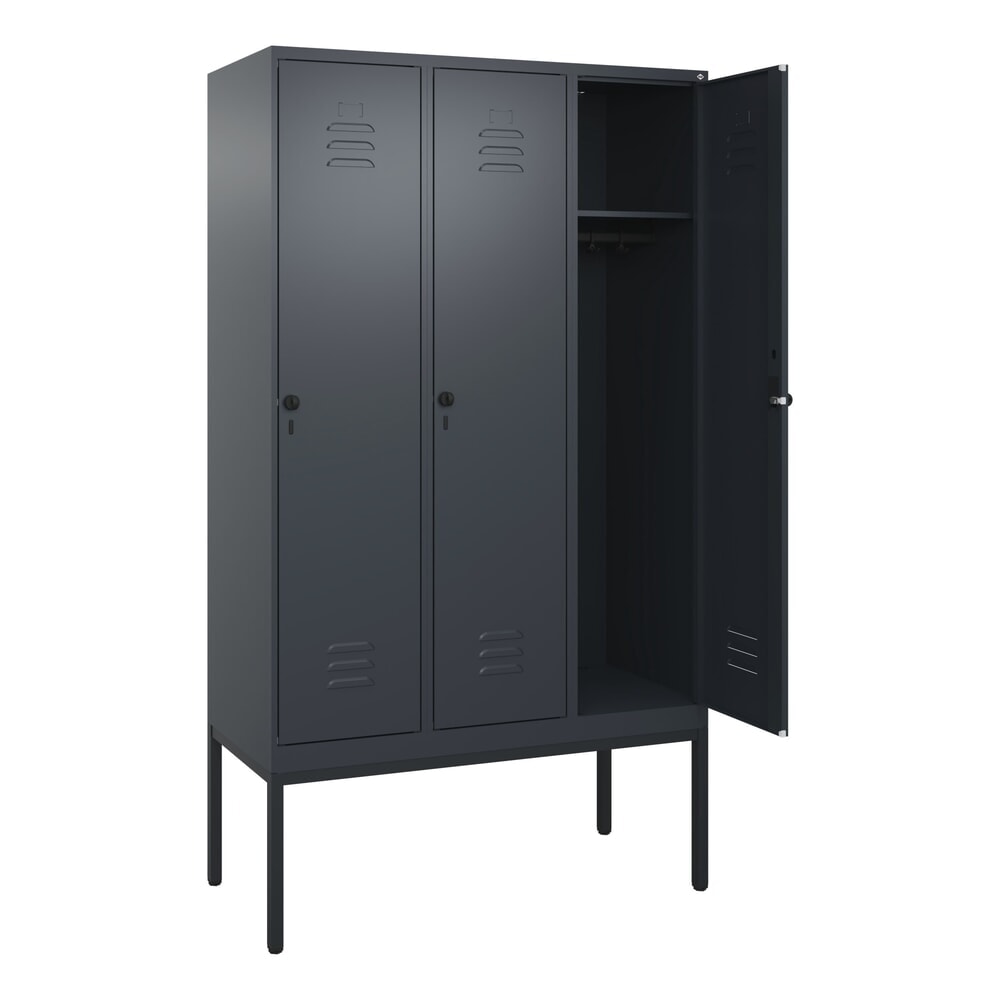 Produktabbildung Nr. 1: C+P Spind Classic PLUS, Gestell, 3 Abteile, HxBxT 2.120 x 1.200 x 500 mm, anthrazitgrau, anthrazitgrau, für Vorhängeschloss, ohne Mitteltrennwand