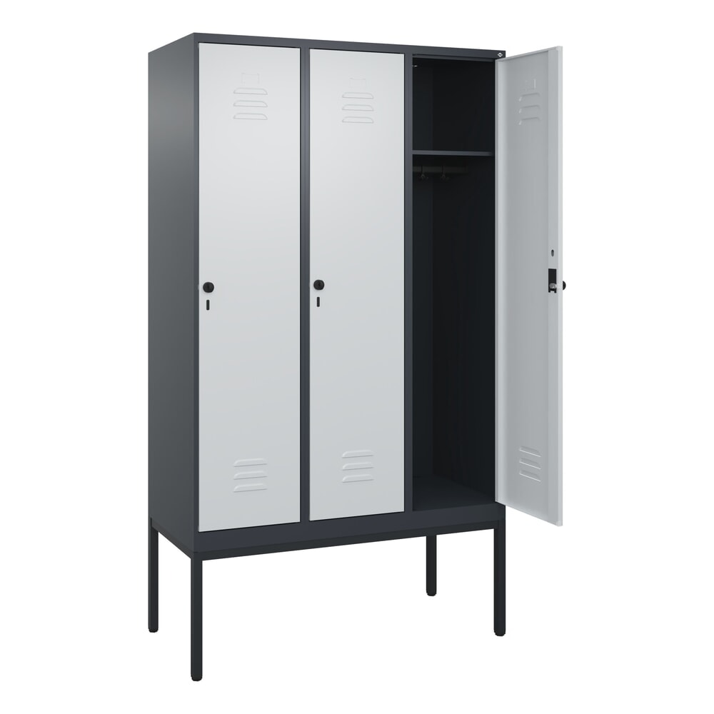 Produktabbildung: C+P Spind Classic PLUS, Gestell, 3 Abteile, HxBxT 2.120 x 1.200 x 500 mm, anthrazitgrau, lichtgrau, für Vorhängeschloss, ohne Mitteltrennwand