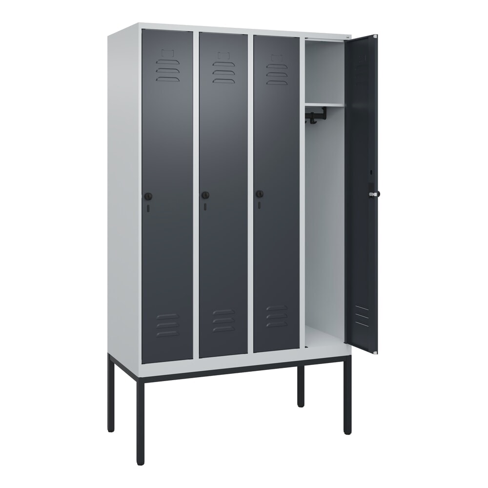 Produktabbildung: C+P Spind Classic PLUS, Gestell, 4 Abteile, HxBxT 2.120 x 1.200 x 500 mm, lichtgrau, anthrazitgrau, für Vorhängeschloss, ohne Mitteltrennwand