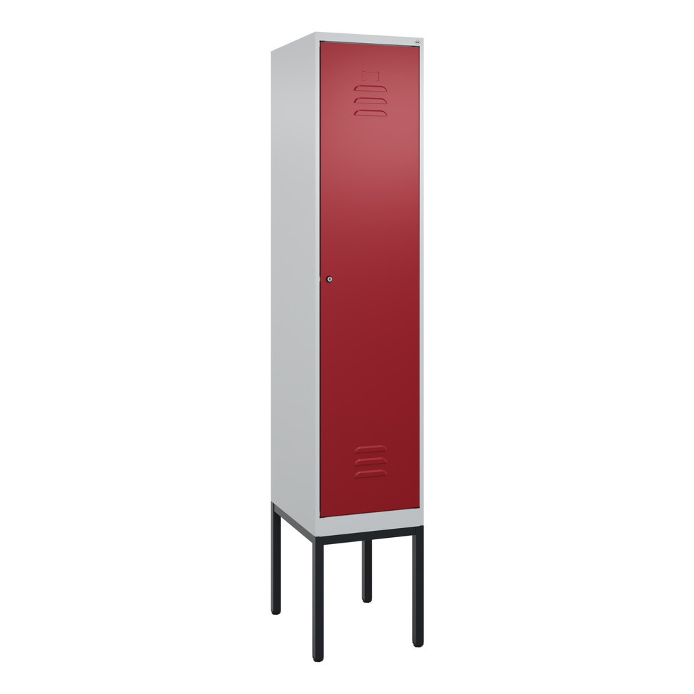Produktabbildung: C+P Spind Classic PLUS, Gestell, 1 Abteil, HxBxT 2.120 x 400 x 500 mm, lichtgrau, rubinrot, Zylinderschloss, mit Mitteltrennwand