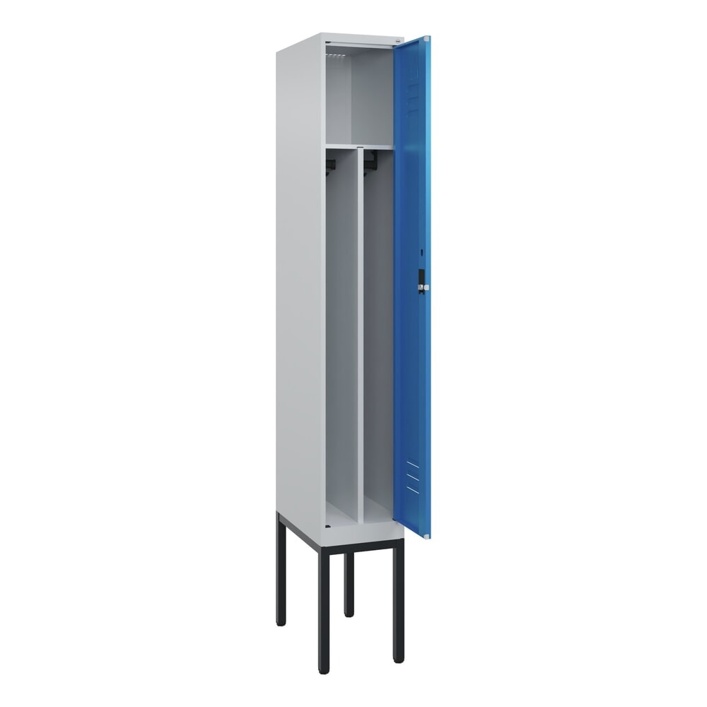 Produktabbildung: C+P Spind Classic PLUS, Gestell, 1 Abteil, HxBxT 2.120 x 300 x 500 mm, lichtgrau, lichtblau, Zylinderschloss, mit Mitteltrennwand