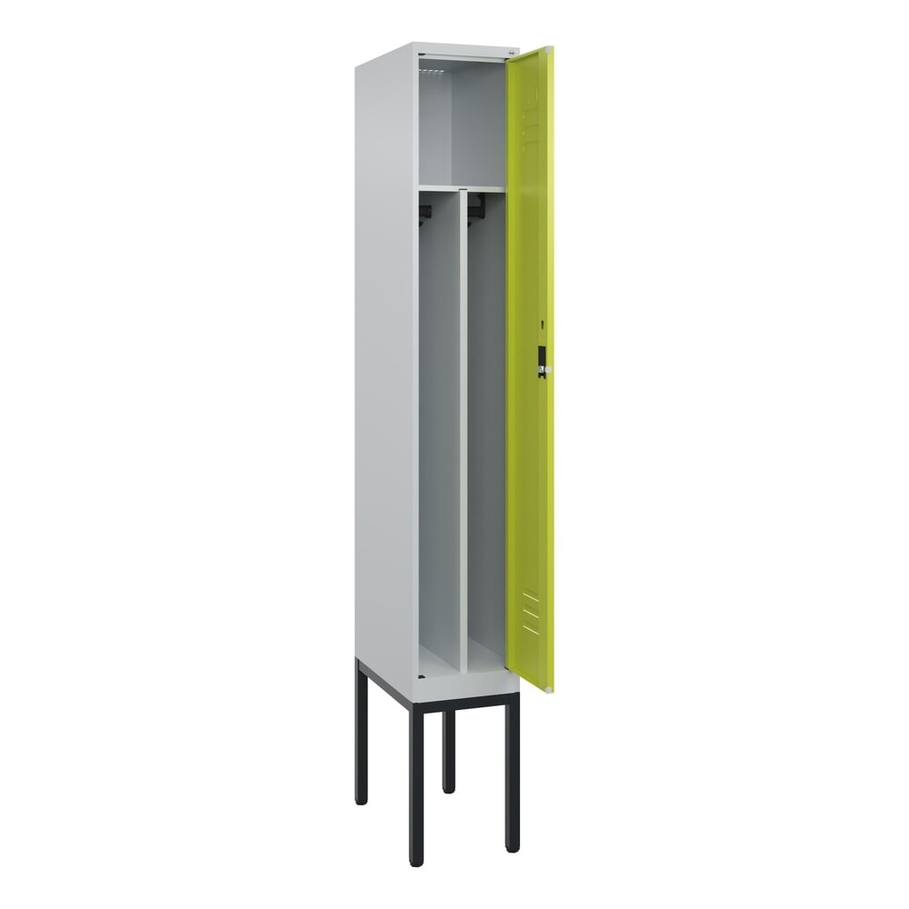 Produktabbildung: C+P Spind Classic PLUS, Gestell, 1 Abteil, HxBxT 2.120 x 300 x 500 mm, lichtgrau, clowngrün, Zylinderschloss, mit Mitteltrennwand