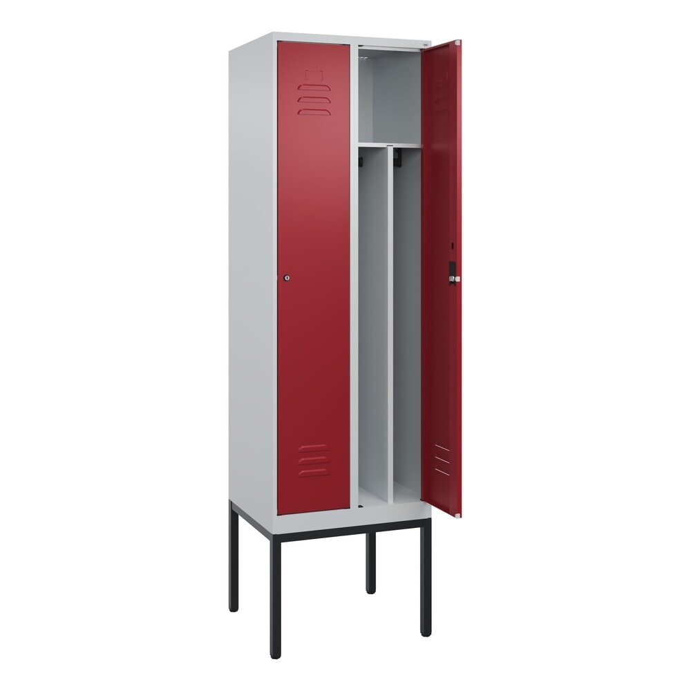 Produktabbildung: C+P Spind Classic PLUS, Gestell, 2 Abteile, HxBxT 2.120 x 600 x 500 mm, lichtgrau, rubinrot, Zylinderschloss, mit Mitteltrennwand