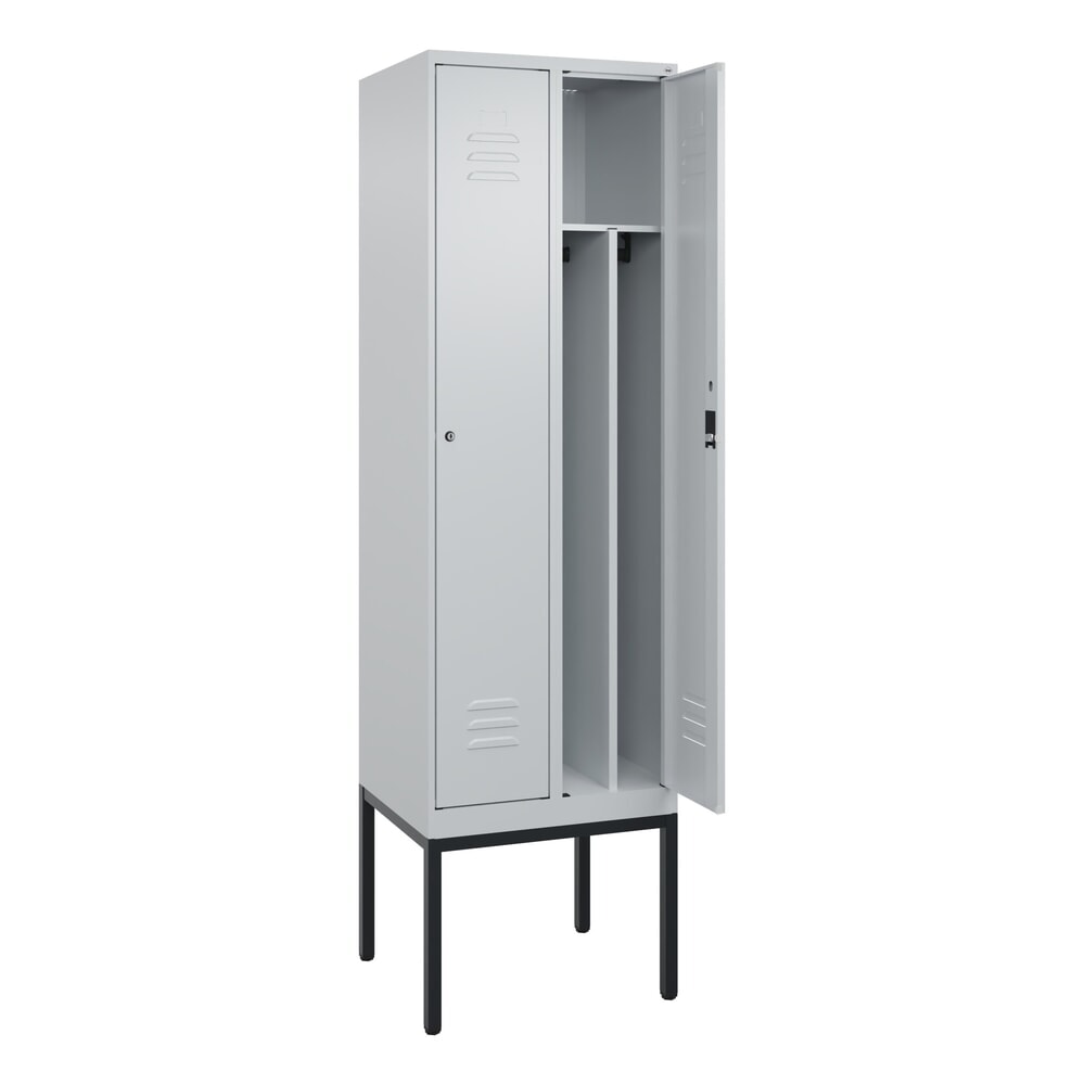 Produktabbildung: C+P Spind Classic PLUS, Gestell, 2 Abteile, HxBxT 2.120 x 600 x 500 mm, lichtgrau, lichtgrau, Zylinderschloss, mit Mitteltrennwand