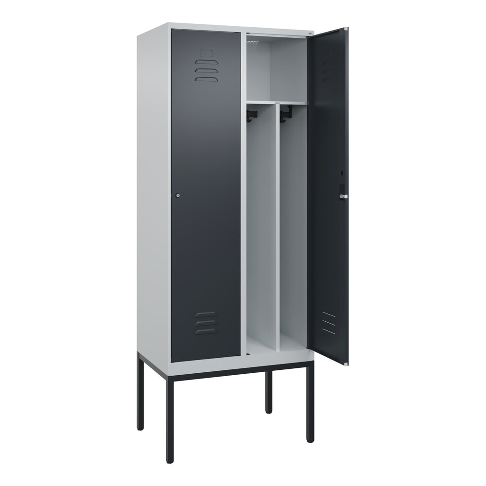 Produktabbildung: C+P Spind Classic PLUS, Gestell, 2 Abteile, HxBxT 2.120 x 800 x 500 mm, lichtgrau, anthrazitgrau, Zylinderschloss, mit Mitteltrennwand